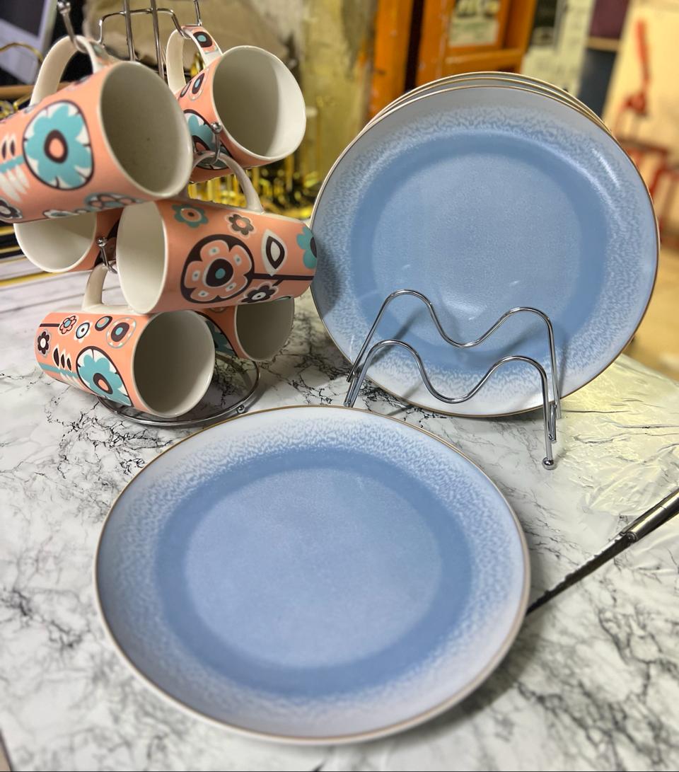 6 pcs ceramic mugs and 6 pcs ceramic plates Perfect for Coffee or Tea  Ideal for Commercial Use 
6 Durable Dinner Plates