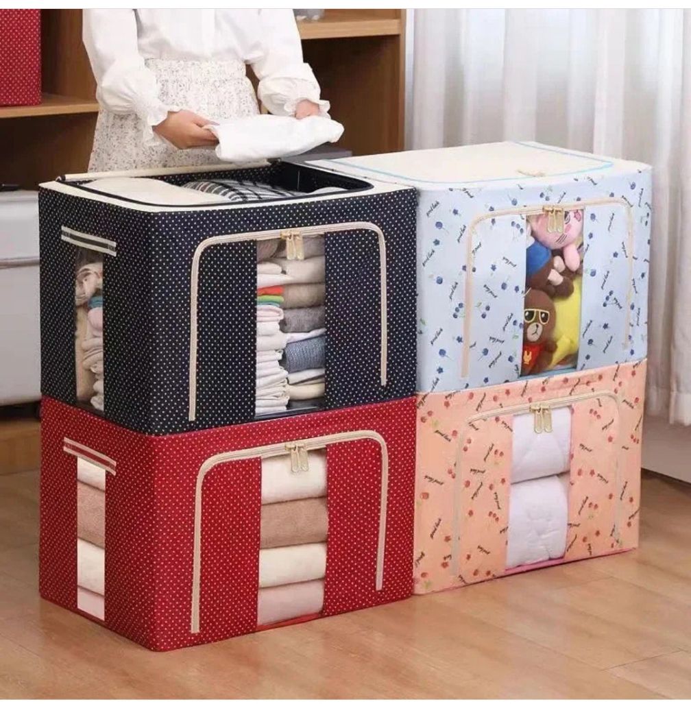 Multipurpose Storage BoxMaterial: Oxford + steal frames (foldable) Size: 60*40*40cm Colours: pink, blue Waterproof & moisture proof
