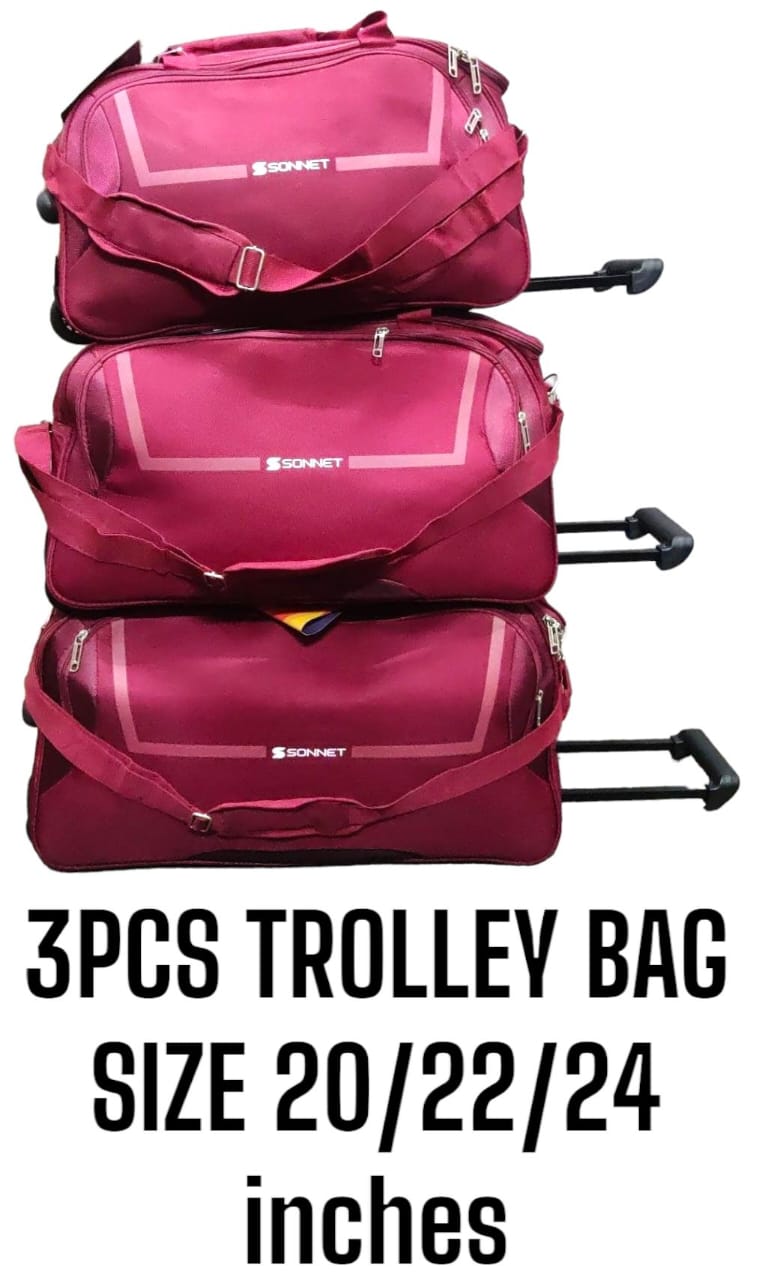 3PCS TROLLEY BAG SIZE 20\22\24SET OF 3 PACK PURE FIBRE YOU NEED TO TRAVEL WITH