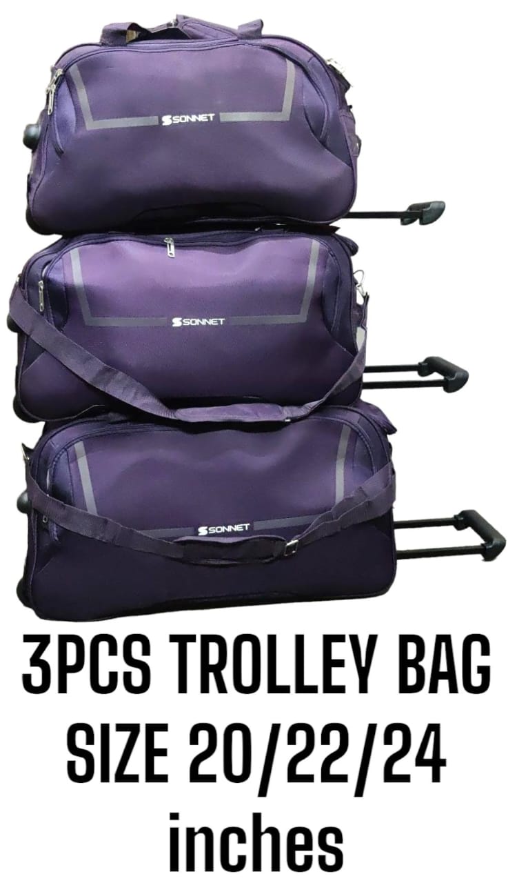 3PCS TROLLEY BAG SIZE 20\22\24SET OF 3 PACK PURE FIBRE YOU NEED TO TRAVEL WITH