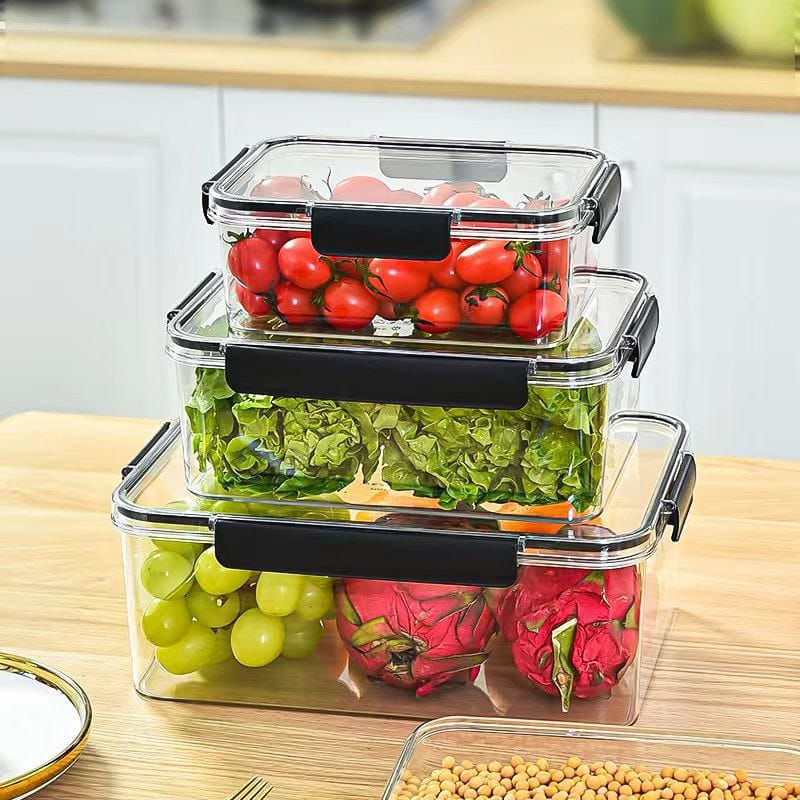 3pc Clear Acrylic Food Storage Containers,Selected to store different kinds of food and the lid is designed to ensure the tidiness of fridge.