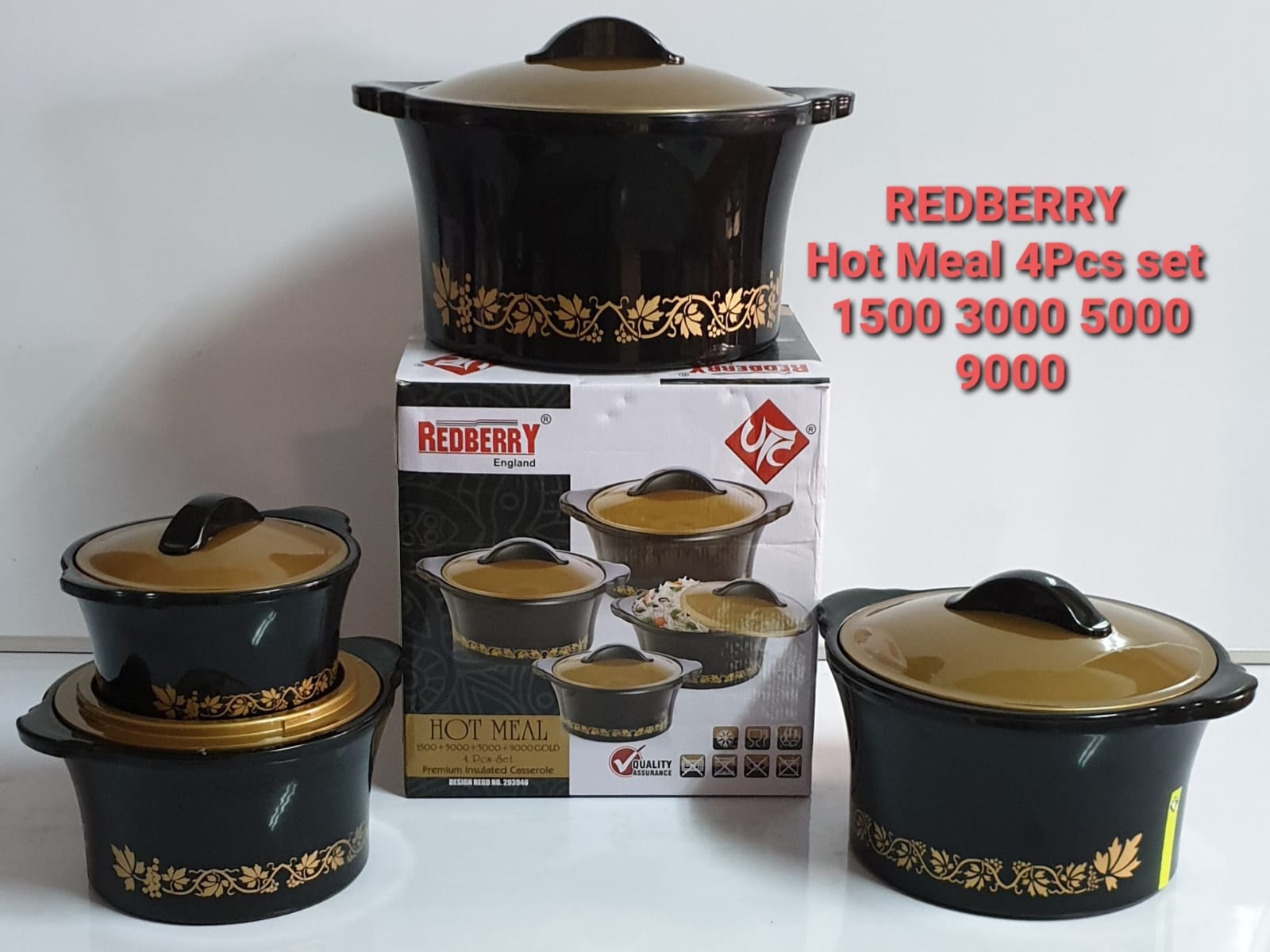 Redberry Hot Meal Premium Insulated Casserole – 4PCS Set Black.Insulated casserole hotpots  Easy to clean Airtight lids to maintain the hotness of the food