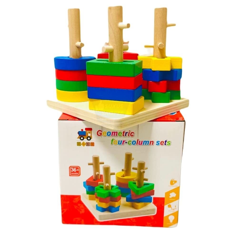 Geometric Shape Colorful Four Column Set COLUMN TOY SET GEOMETRIC FOUR COLUMN TOY SET FOR CHILDREN.With bright colors, the toy board can quickly
