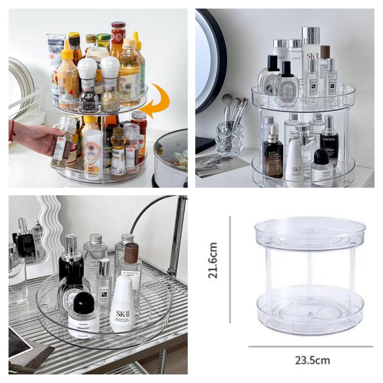 Two layer 360 Rotation Cabinet Turntable Organizer