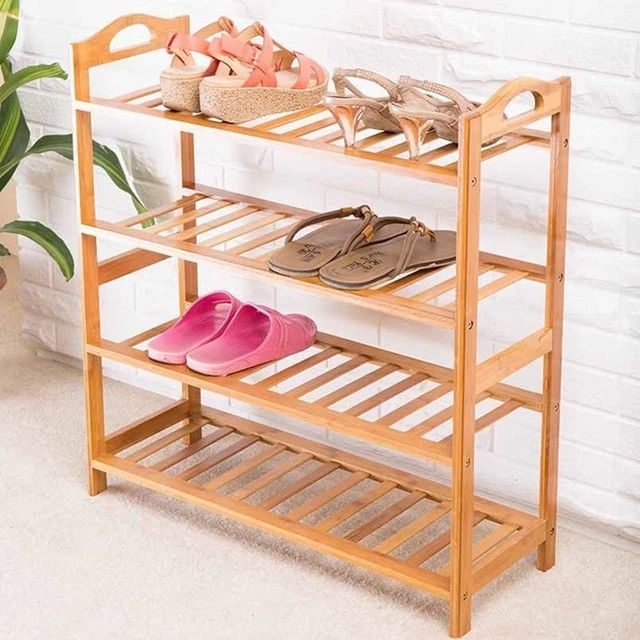 4 Layer Natural Bamboo shoe rack . can accommodate 12-16 pairs of shoes used in the living room wardrobe and hallway
 size is 68 x 24X 71 cm