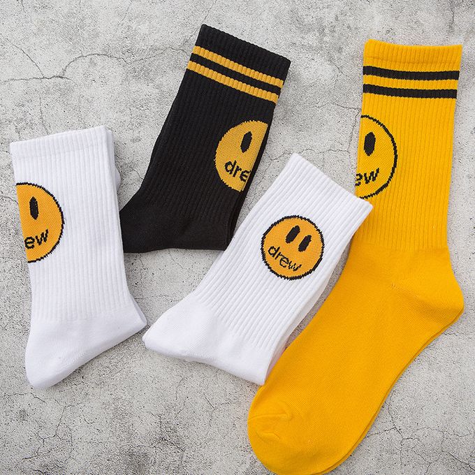 Fashion DREW 100% Cotton Socks Trendy Smiley Sock Justin Bieber Men's Socks Women's Socks UniCotton Stripe With DREW