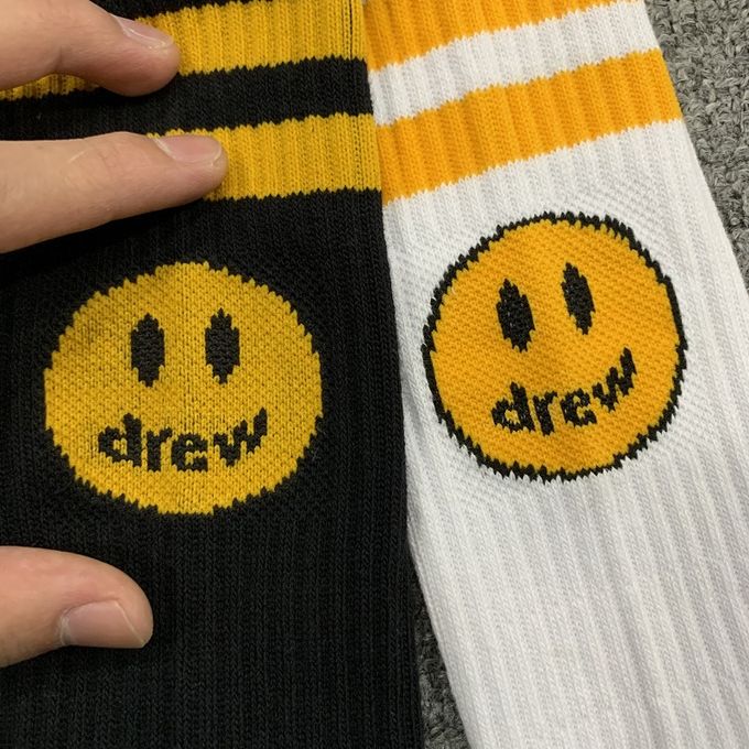 Fashion DREW 100% Cotton Socks Trendy Smiley Sock Justin Bieber Men's Socks Women's Socks UniCotton Stripe With DREW