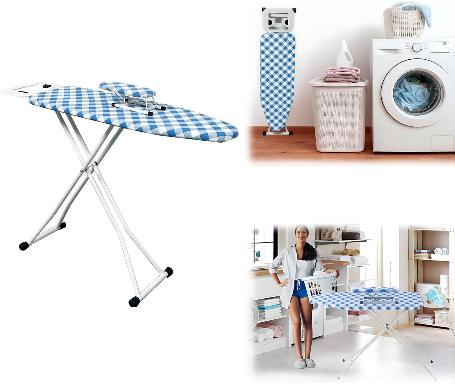 Ironing Board Folding Ironing Table Adjustable Height Tabletop Ironing Board Portable Ironing Station Non-Slip Ironing Stand with Retractable T-Leg Heat Resistant Cotton Cover Steam Iron Rest for Home