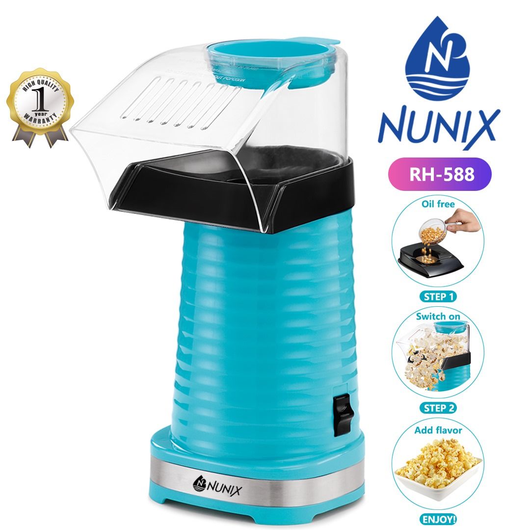 Popcorn maker  made by the circulations of hot air, rather than the traditional approach of cooking using oil. Easy to clean - simply wipe with a tissue