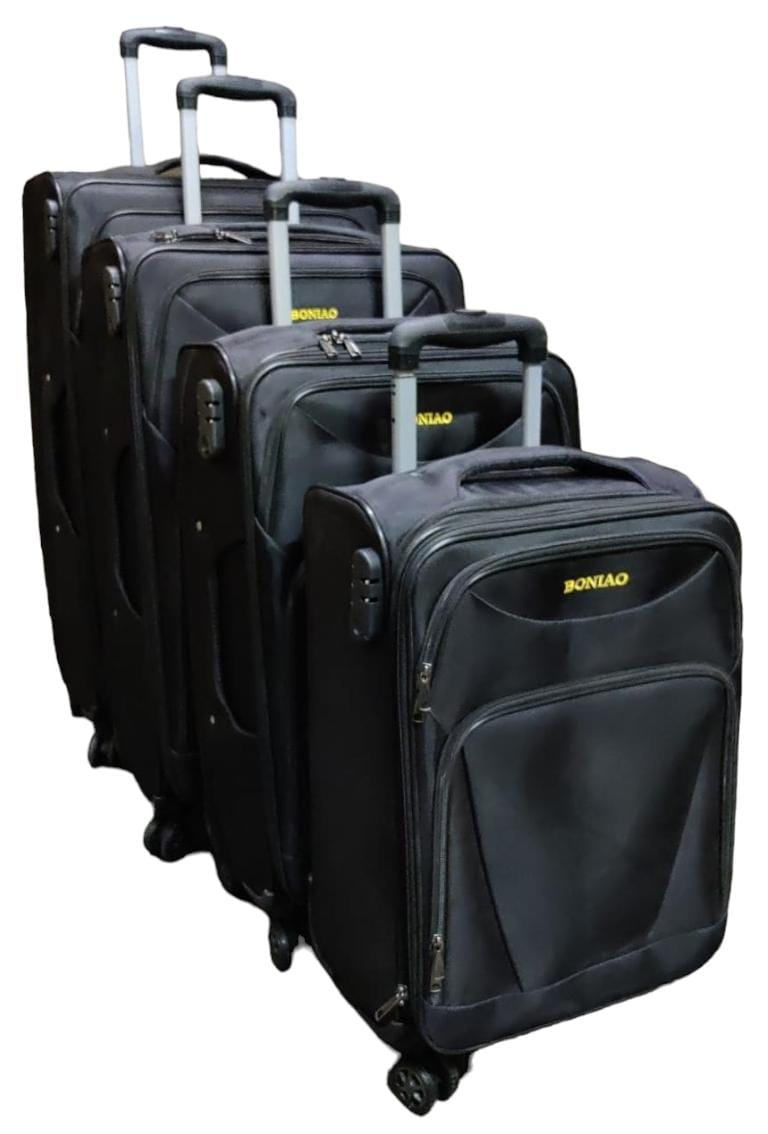 4PCS BONIAO MATERIAL 4 WHEELS Stylish travel suitcase made from durable fabricComes with a set 360-degree wheels for convenient movement Large and spacious enough for your belongings and your family S