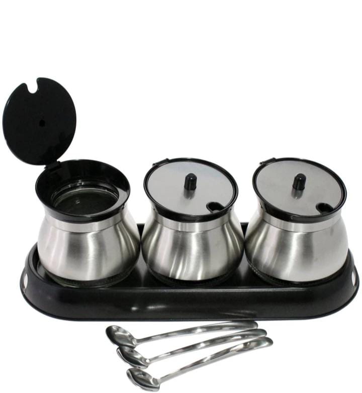 Sugar dish 3pc. 3pcs Seasoning Jar: creative hammer pattern design, transparent glass body, built in seasoning at a glance, convenient for you to quickly find and replenish in time.
Grooved Bamboo Lid