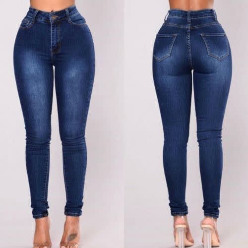 Ladies Denim Jeans Trousers - BlueThis high waist jeans is slim fitting, has a great stretch & is  comfortable to wear.