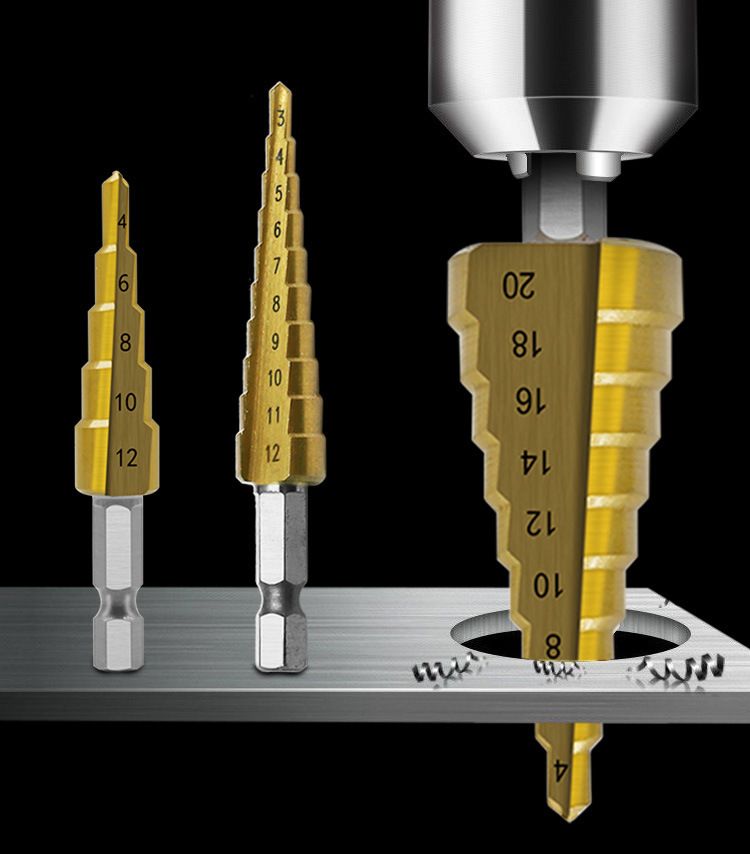 3Pcs Straight Groove Step Drill Bit Set 3-12mm 4-12mm 4-20mm HSS Titanium Coated Wood Metal Hole Cutter Core Cone Drilling Tools Set