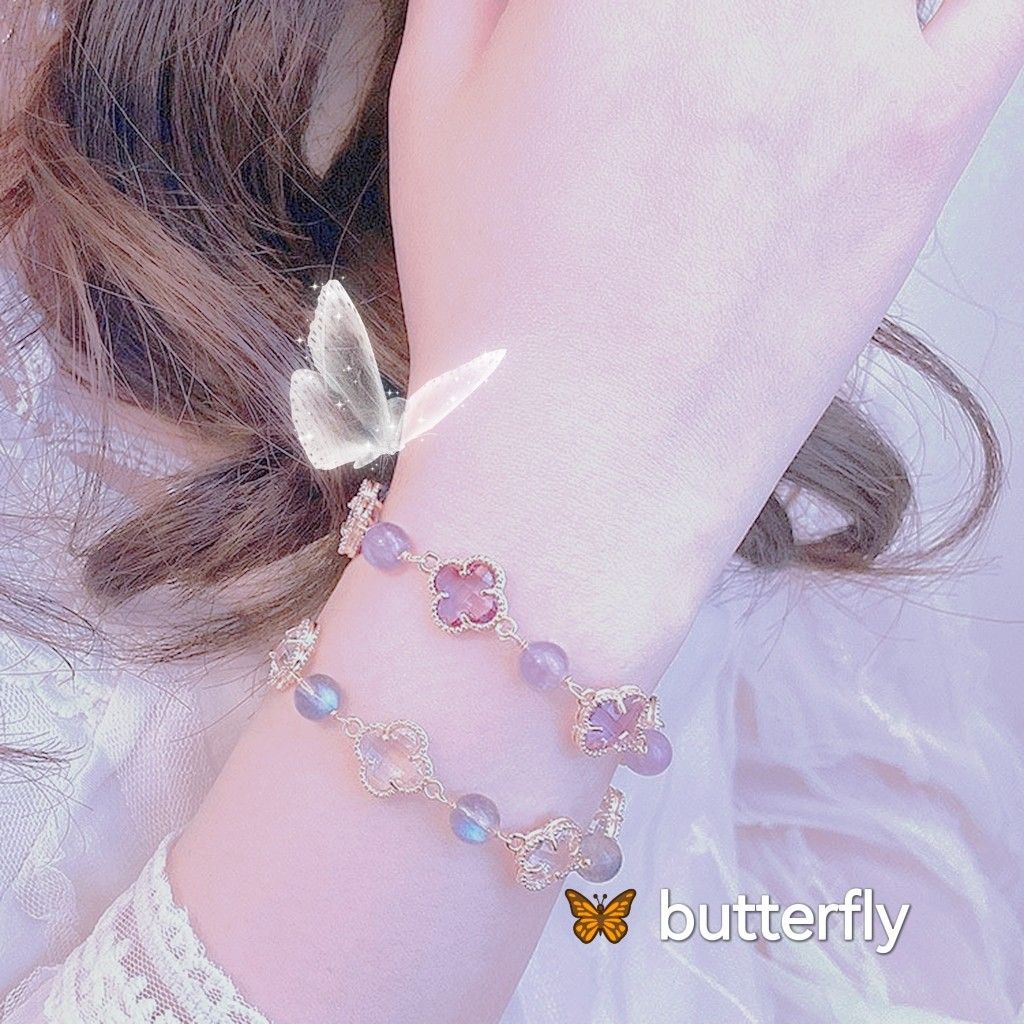 New Natural Grey Moonlight Stone Bracelet, Amethyst Clover Bracelet, Instagram Luxury and Unique Design Best Friend Handicraft Gift
