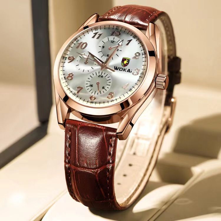 New popular African couple watch, versatile fashionable high-end quartz watch, three eye men's watch, minimalist women's watch, business leisure waterproof watch, the same Tiktok watch