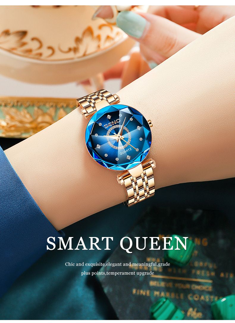 2024 Hot selling Ocean Heart Quartz Watch, niche diamond faced glass solid watch, steel belt women's waterproof watch, African hot selling item