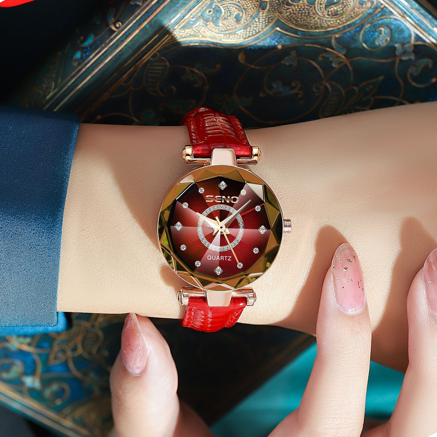 2024 Hot selling Ocean Heart Quartz Watch, niche diamond faced glass solid watch, steel belt women's waterproof watch, African hot selling item