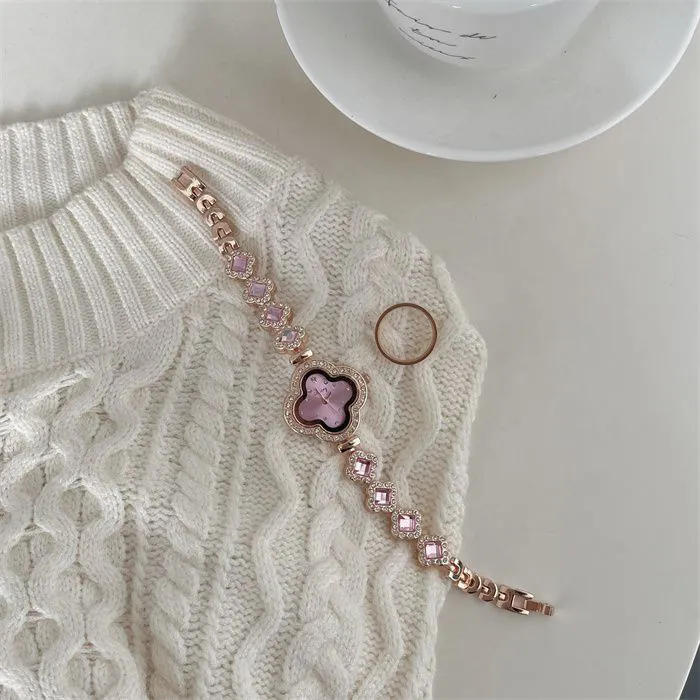 2024 new high-grade watch, small and delicate four leaf clover petal wrist watch bracelet, simple and fashionable quartz women's watch, popular in Africa, Tiktok - same style