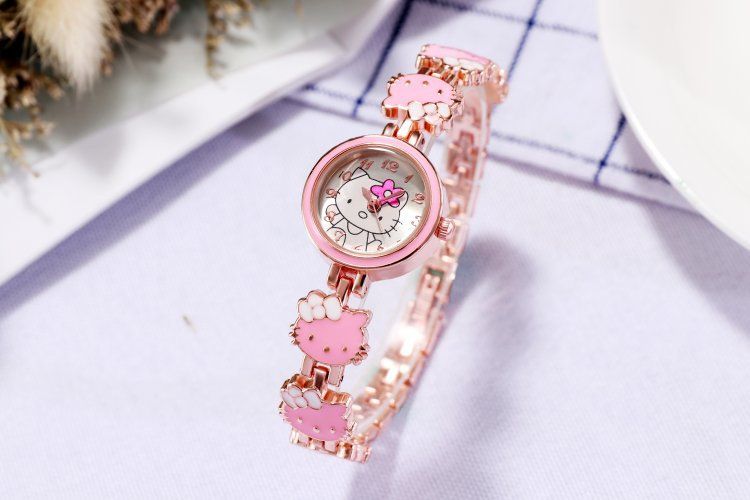 New KT Cat Watch, Popular African Fashion Cute Children's Bracelet Steel Band Watch, Student Quartz Watch, Simple and Elegant Watch