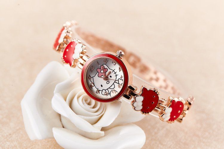 New KT Cat Watch, Popular African Fashion Cute Children's Bracelet Steel Band Watch, Student Quartz Watch, Simple and Elegant Watch