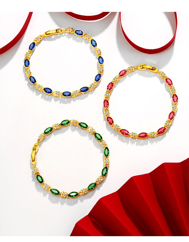 New alloy women's bracelet, fashionable retro imitation ruby bracelet, dazzling colored jewelry, simple and elegant, fashionable and popular in Africa