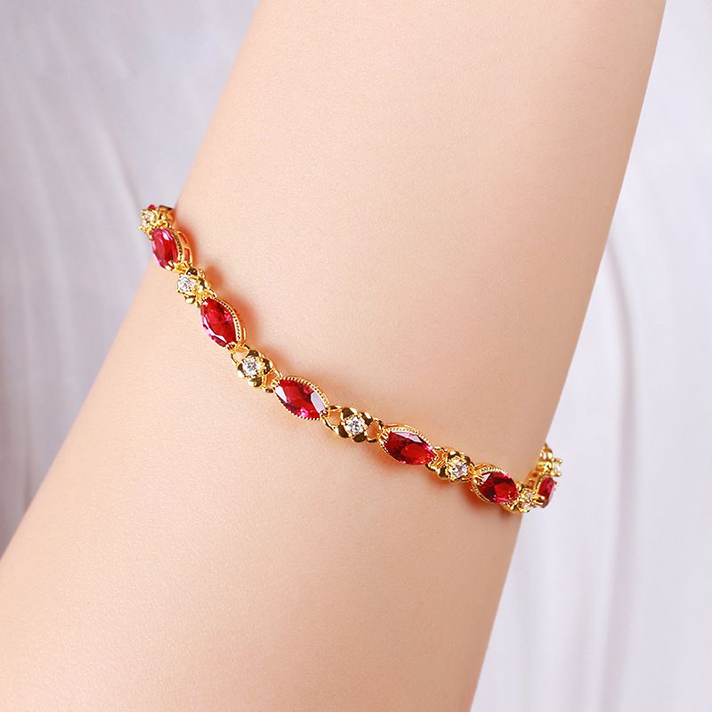 New alloy women's bracelet, fashionable retro imitation ruby bracelet, dazzling colored jewelry, simple and elegant, fashionable and popular in Africa