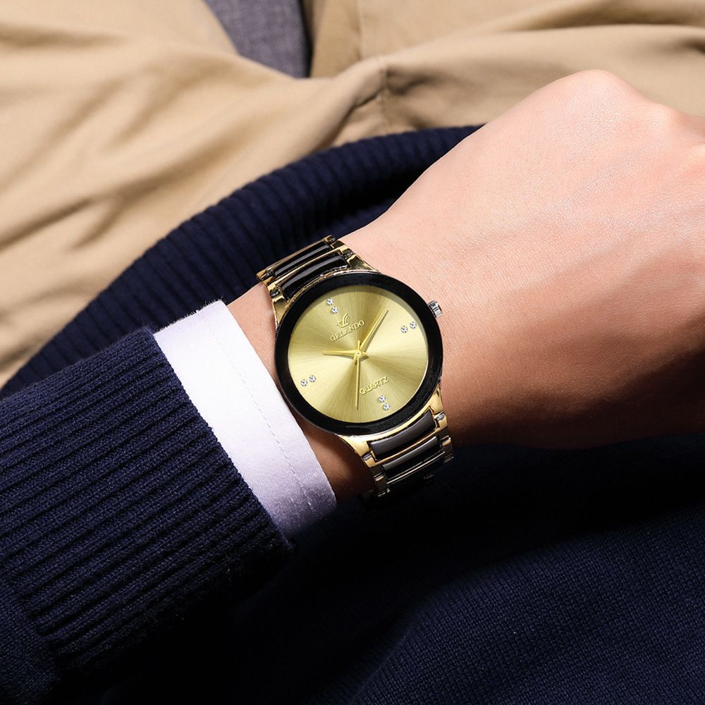 New Three Color Quartz Watch, Fashion and Casual Set Water Diamond Steel Band Watch, Couple Watch Set, Simple and Elegant Watch, Fashion and Trendy Business Elegant British Style Men's Watch
