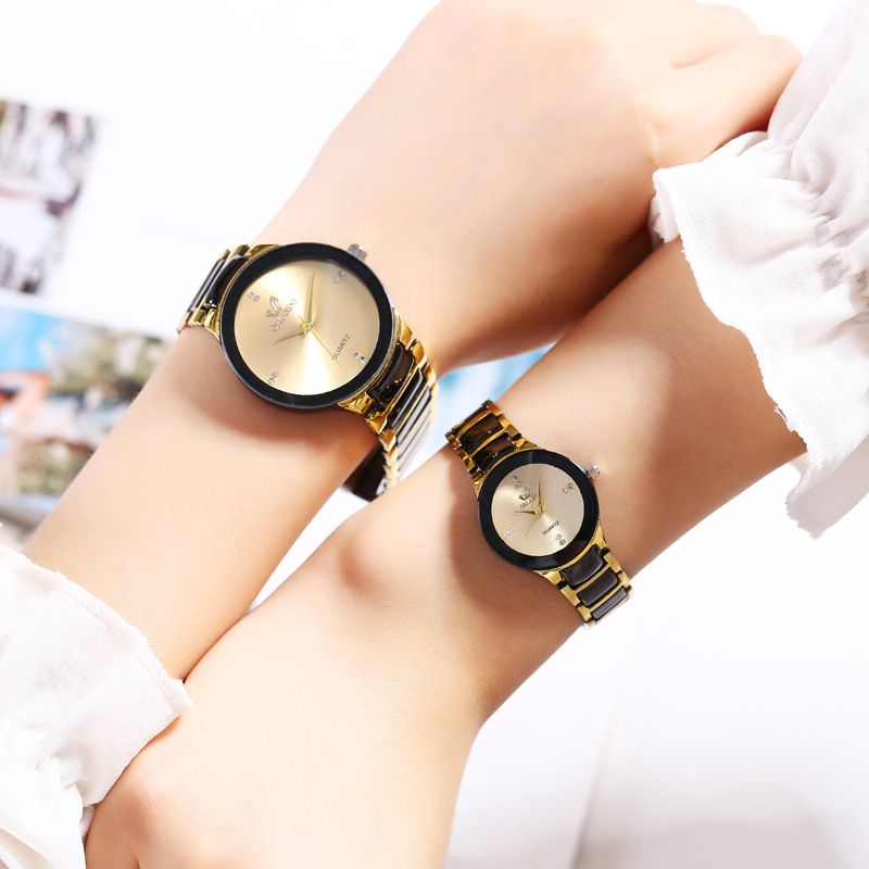 New Three Color Quartz Watch, Fashion and Casual Set Water Diamond Steel Band Watch, Couple Watch Set, Simple and Elegant Watch, Fashion and Trendy Business Elegant British Style Men's Watch