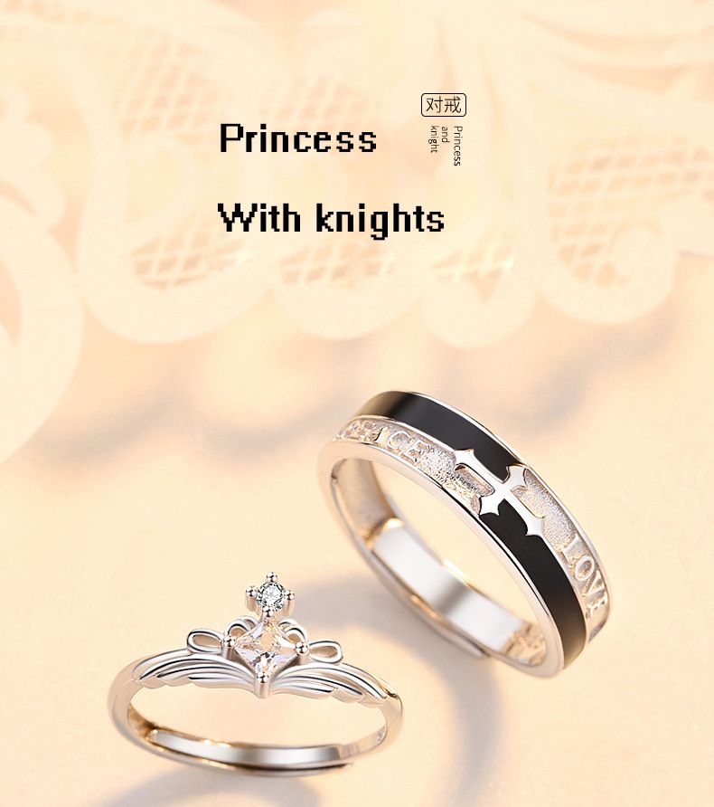 New Princess and Knight Couple Ring, a pair of men's and women's styles, featuring a luxurious and niche design, with a high-end feel and an adjustable opening ring