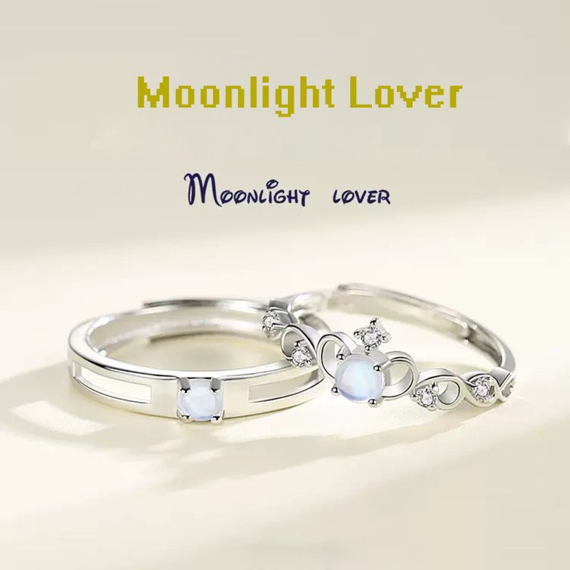 Moonlight Lover Couple Ring, One Pair for Men and Women, Trendy and Personalized Moonlight Stone, Crown Couple Ring, Adjustable Opening Ring