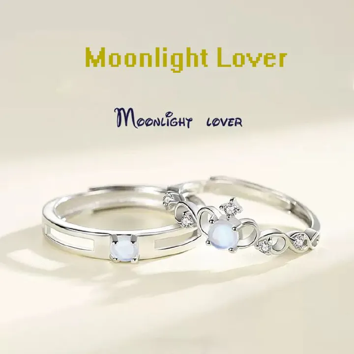 Moonlight Lover Couple Ring, One Pair for Men and Women, Trendy and Personalized Moonlight Stone, Crown Couple Ring, Adjustable Opening Ring