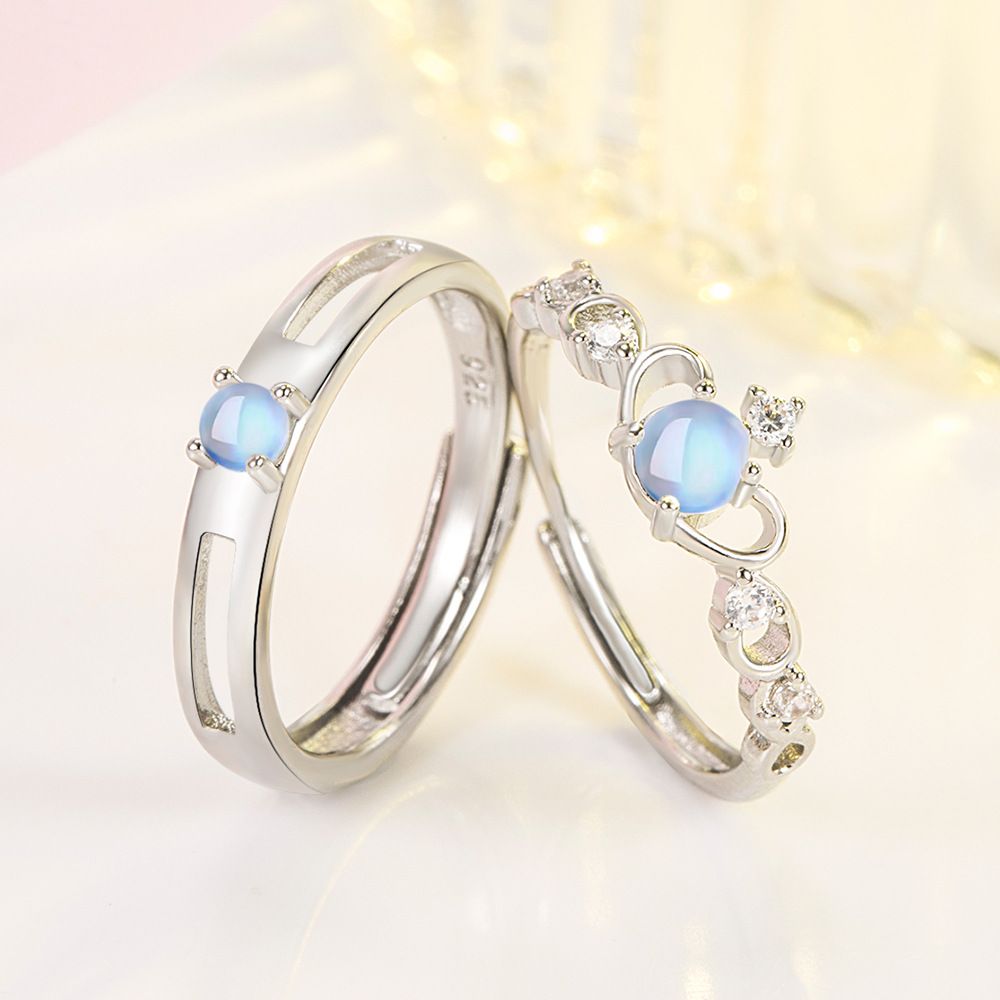 Moonlight Lover Couple Ring, One Pair for Men and Women, Trendy and Personalized Moonlight Stone, Crown Couple Ring, Adjustable Opening Ring