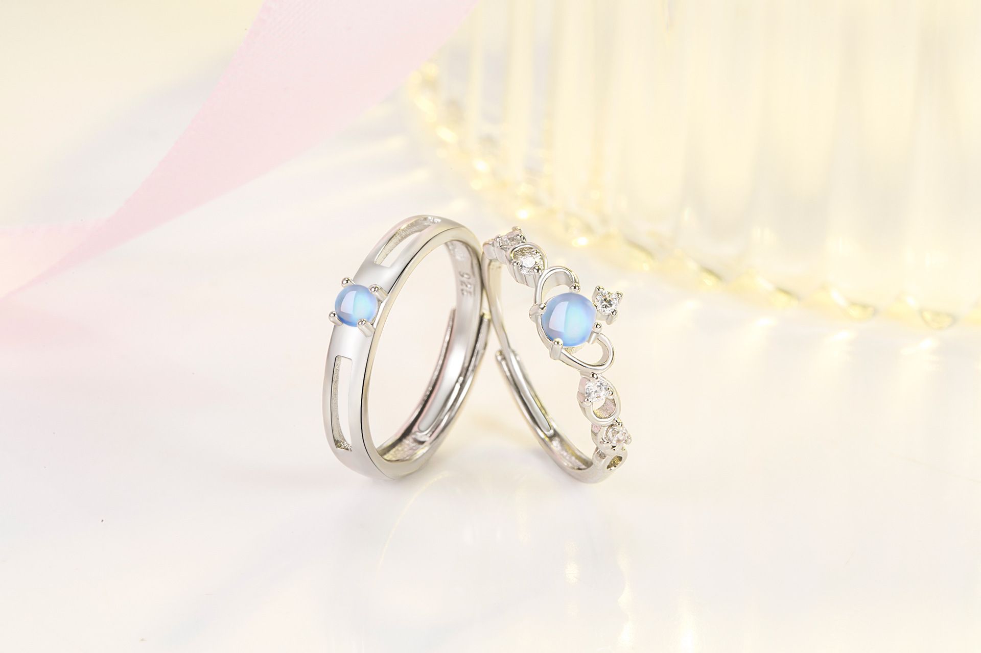 Moonlight Lover Couple Ring, One Pair for Men and Women, Trendy and Personalized Moonlight Stone, Crown Couple Ring, Adjustable Opening Ring