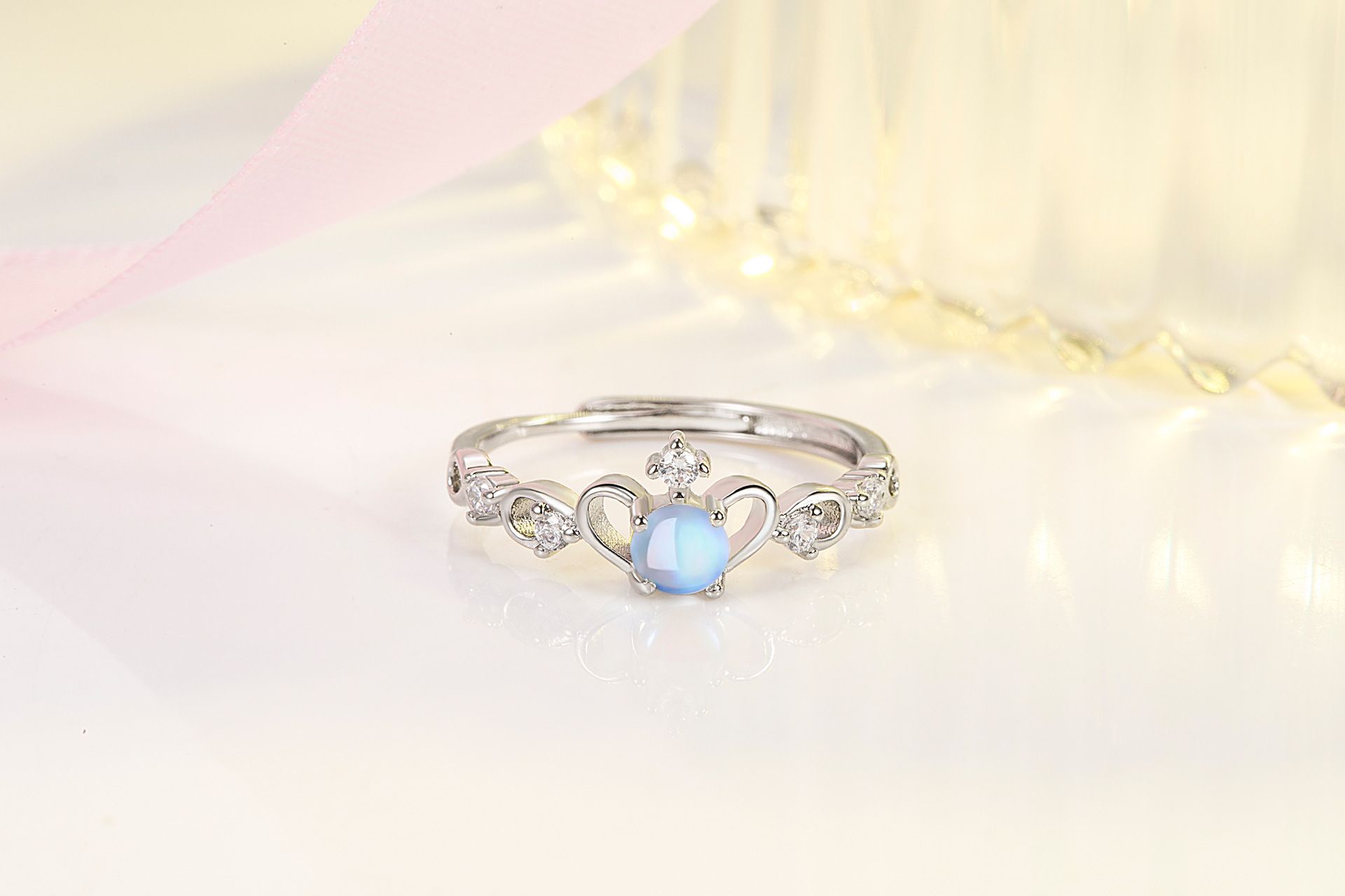 Moonlight Lover Couple Ring, One Pair for Men and Women, Trendy and Personalized Moonlight Stone, Crown Couple Ring, Adjustable Opening Ring