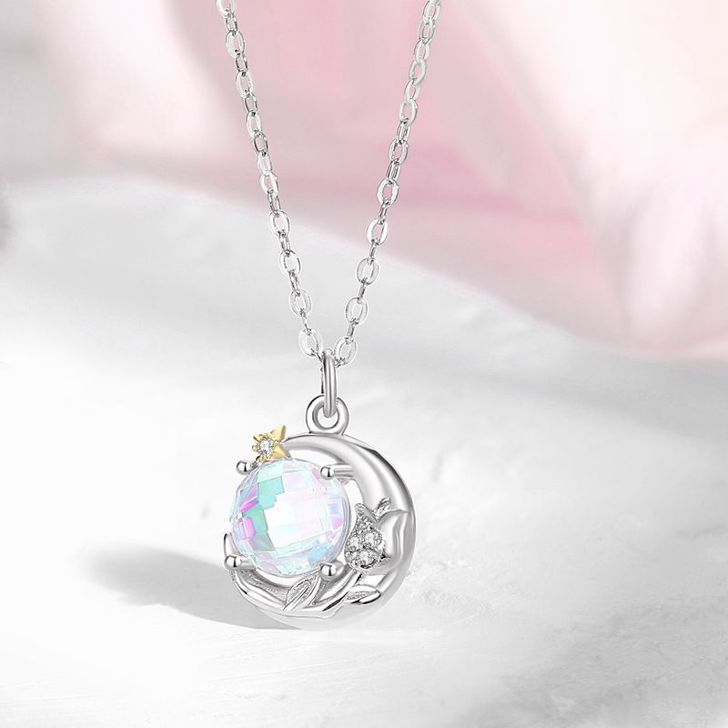 Original Star Moon Little Prince and Rose Couple Necklace/Bracelet, Creative Silver Design, Planet Lock, Fashion Moonlight Stone Flower Collar Chain/Bracelet, Valentine's Day/Birthday Gift