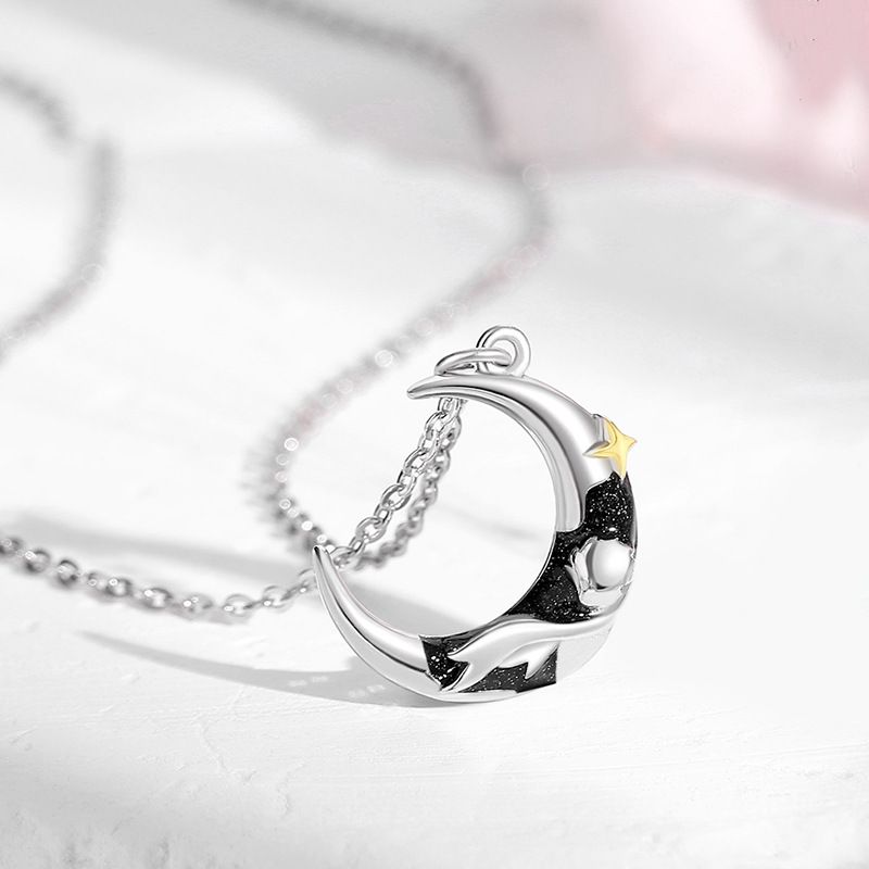 Original Star Moon Little Prince and Rose Couple Necklace/Bracelet, Creative Silver Design, Planet Lock, Fashion Moonlight Stone Flower Collar Chain/Bracelet, Valentine's Day/Birthday Gift