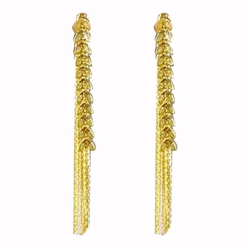 High end wheat ear long tassel earrings with two wearing silver needles, fashionable and personalized, light luxury design, revealing face, slim earrings for women