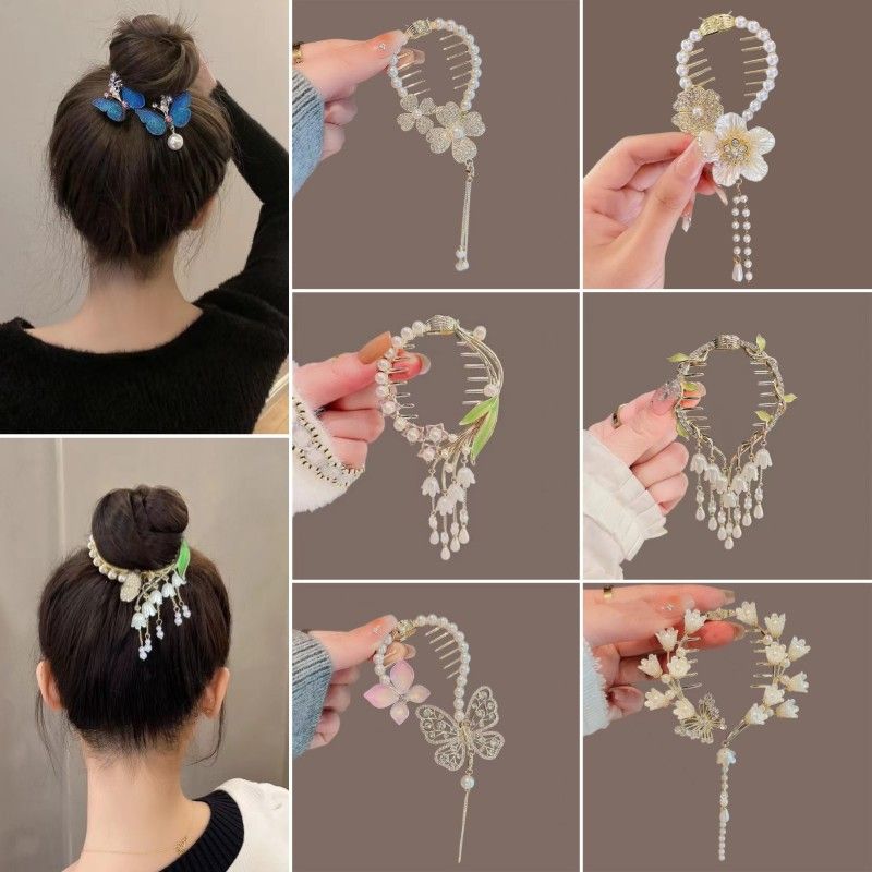 The new tassel pearl flower hair clip, with a curled hair clip at the back of the head for women, is a high-end and stylish ball shaped hair accessory that is versatile and stylish,Not easy to fall of