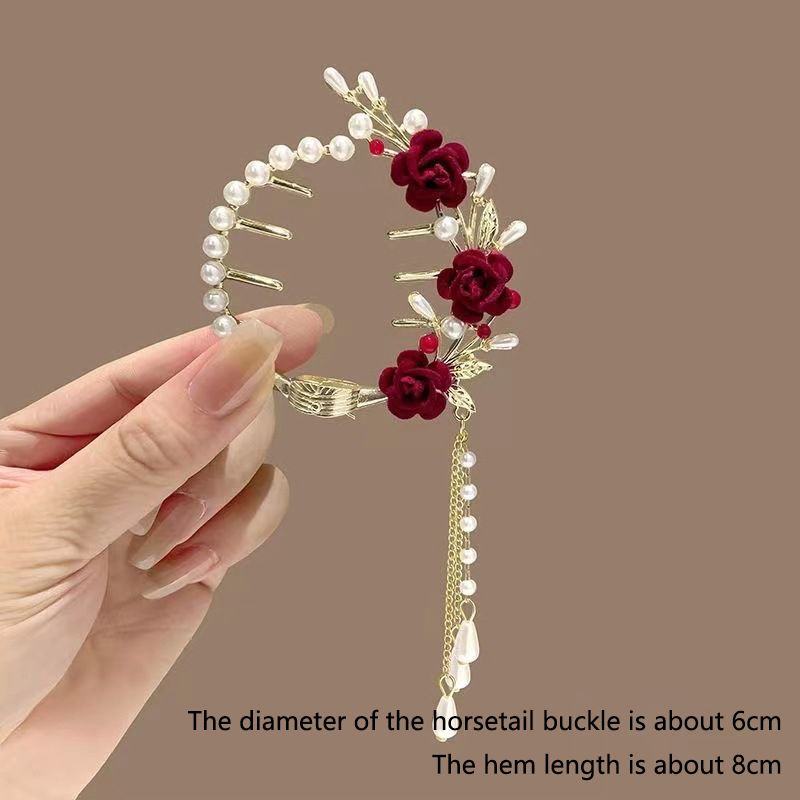 The new tassel pearl flower hair clip, with a curled hair clip at the back of the head for women, is a high-end and stylish ball shaped hair accessory that is versatile and stylish,Not easy to fall of