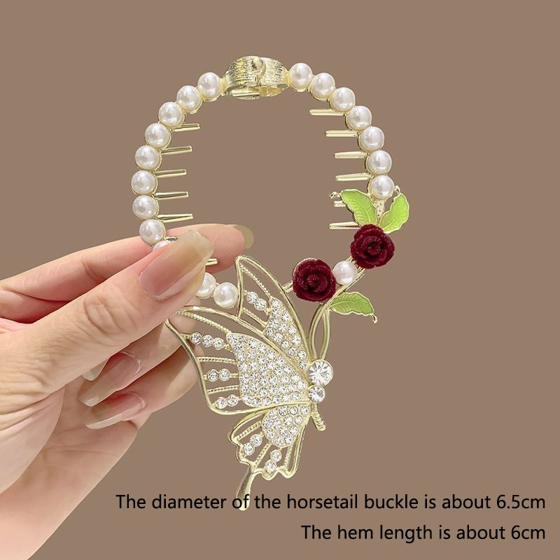 The new tassel pearl flower hair clip, with a curled hair clip at the back of the head for women, is a high-end and stylish ball shaped hair accessory that is versatile and stylish,Not easy to fall of