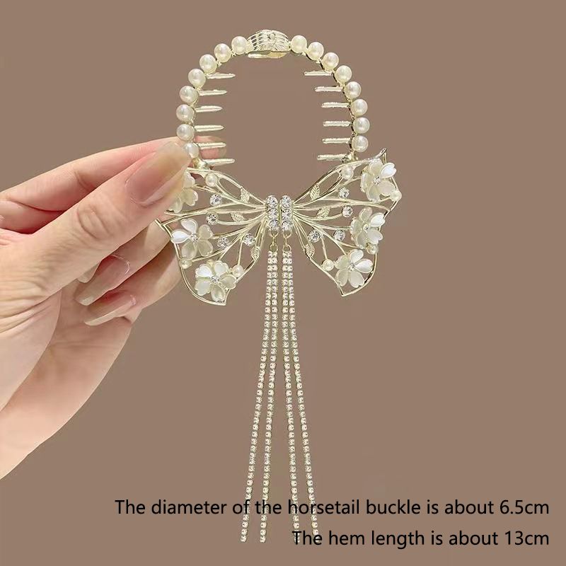 The new tassel pearl flower hair clip, with a curled hair clip at the back of the head for women, is a high-end and stylish ball shaped hair accessory that is versatile and stylish,Not easy to fall of