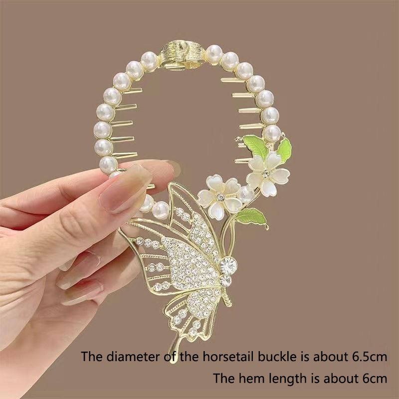 The new tassel pearl flower hair clip, with a curled hair clip at the back of the head for women, is a high-end and stylish ball shaped hair accessory that is versatile and stylish,Not easy to fall of