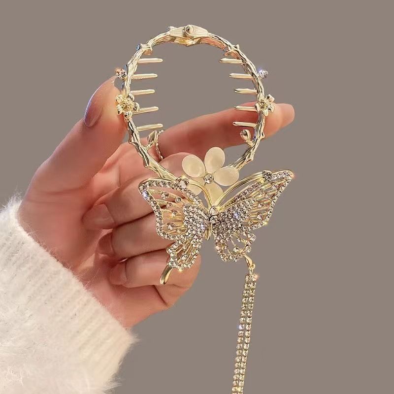 The new tassel pearl flower hair clip, with a curled hair clip at the back of the head for women, is a high-end and stylish ball shaped hair accessory that is versatile and stylish,Not easy to fall of