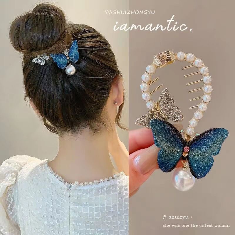 The new tassel pearl flower hair clip, with a curled hair clip at the back of the head for women, is a high-end and stylish ball shaped hair accessory that is versatile and stylish,Not easy to fall of