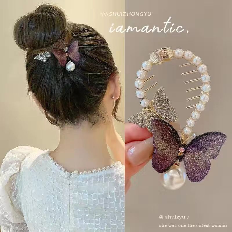 The new tassel pearl flower hair clip, with a curled hair clip at the back of the head for women, is a high-end and stylish ball shaped hair accessory that is versatile and stylish,Not easy to fall of