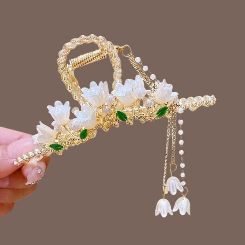 New Linglan flower tassel curled hair clip hair accessory, antique style hair clip at the back of the head, summer flower shark clip for women's hair clip, fashionable and elegant