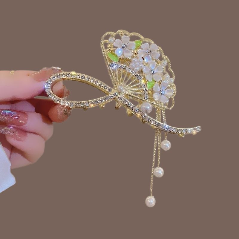 New Linglan flower tassel curled hair clip hair accessory, antique style hair clip at the back of the head, summer flower shark clip for women's hair clip, fashionable and elegant