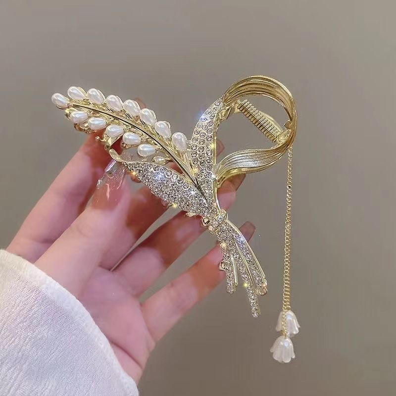 New Linglan flower tassel curled hair clip hair accessory, antique style hair clip at the back of the head, summer flower shark clip for women's hair clip, fashionable and elegant