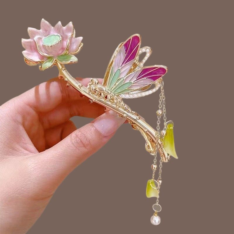 New Linglan flower tassel curled hair clip hair accessory, antique style hair clip at the back of the head, summer flower shark clip for women's hair clip, fashionable and elegant