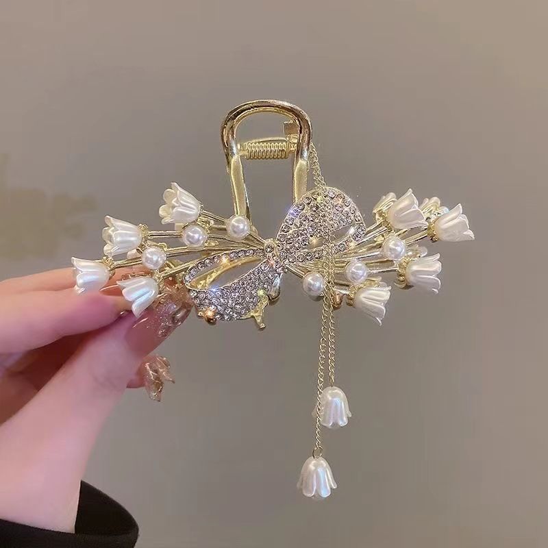 New Linglan flower tassel curled hair clip hair accessory, antique style hair clip at the back of the head, summer flower shark clip for women's hair clip, fashionable and elegant